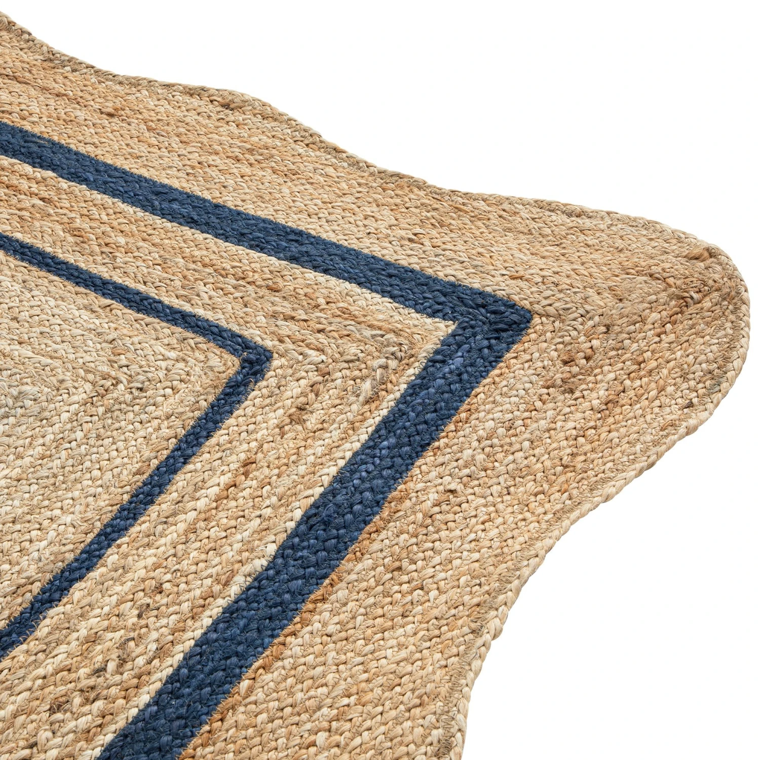 Evie Hand Braided Jute Scallop Navy Blue Border Rectangular Rug 5 Evie Hand Braided Jute Scallop Navy Blue Border Rectangular Rug - Image 5