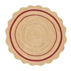 Evie Hand Braided Jute Scallop Scarlet Red Round Rug