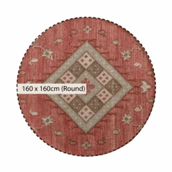Farah Kilim Deep Red & Emerald Diamond Motif – Traditional Handwoven Wool & Jute Round Rug -Daals Store KI FARAH RUG KILIM ROUND CHART