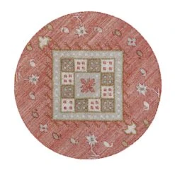 Farah Kilim Traditional Handwoven Wool & Jute Deep Red Round Rug