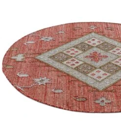 Farah Kilim Deep Red & Emerald Diamond Motif – Traditional Handwoven Wool & Jute Round Rug -Daals Store KI FARAH RUG KILIM ROUND detail2