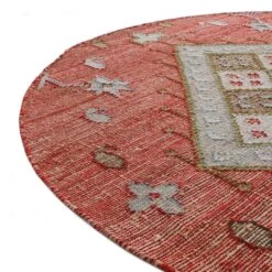 Farah Kilim Deep Red & Emerald Diamond Motif – Traditional Handwoven Wool & Jute Round Rug -Daals Store KI FARAH RUG KILIM ROUND detail3