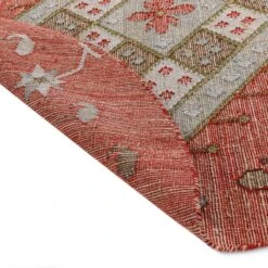 Farah Kilim Deep Red & Emerald Diamond Motif – Traditional Handwoven Wool & Jute Round Rug -Daals Store KI FARAH RUG KILIM ROUND detail4