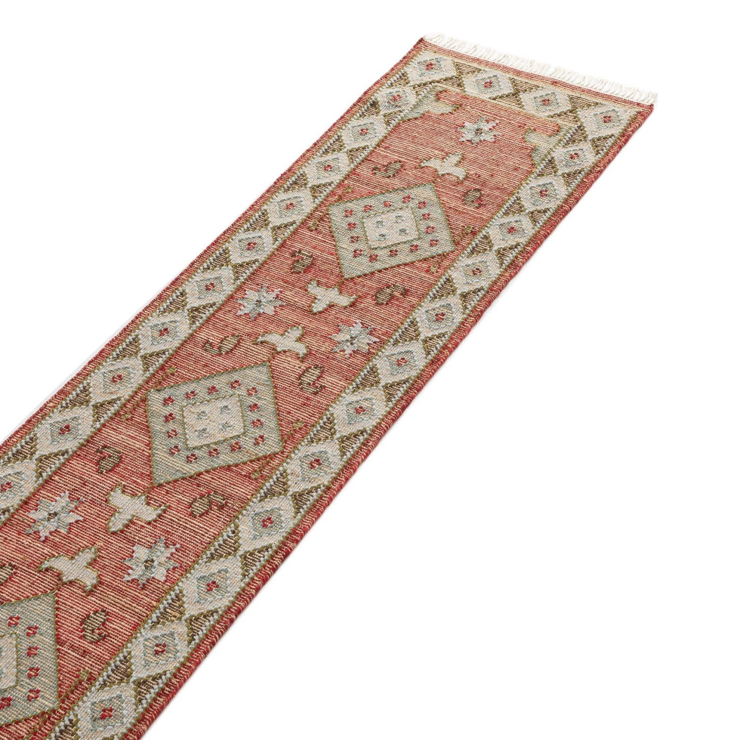 Farah Kilim Traditional Handwoven Wool & Jute Deep Red Runner 2 Farah Kilim Traditional Handwoven Wool & Jute Deep Red Runner - Image 2