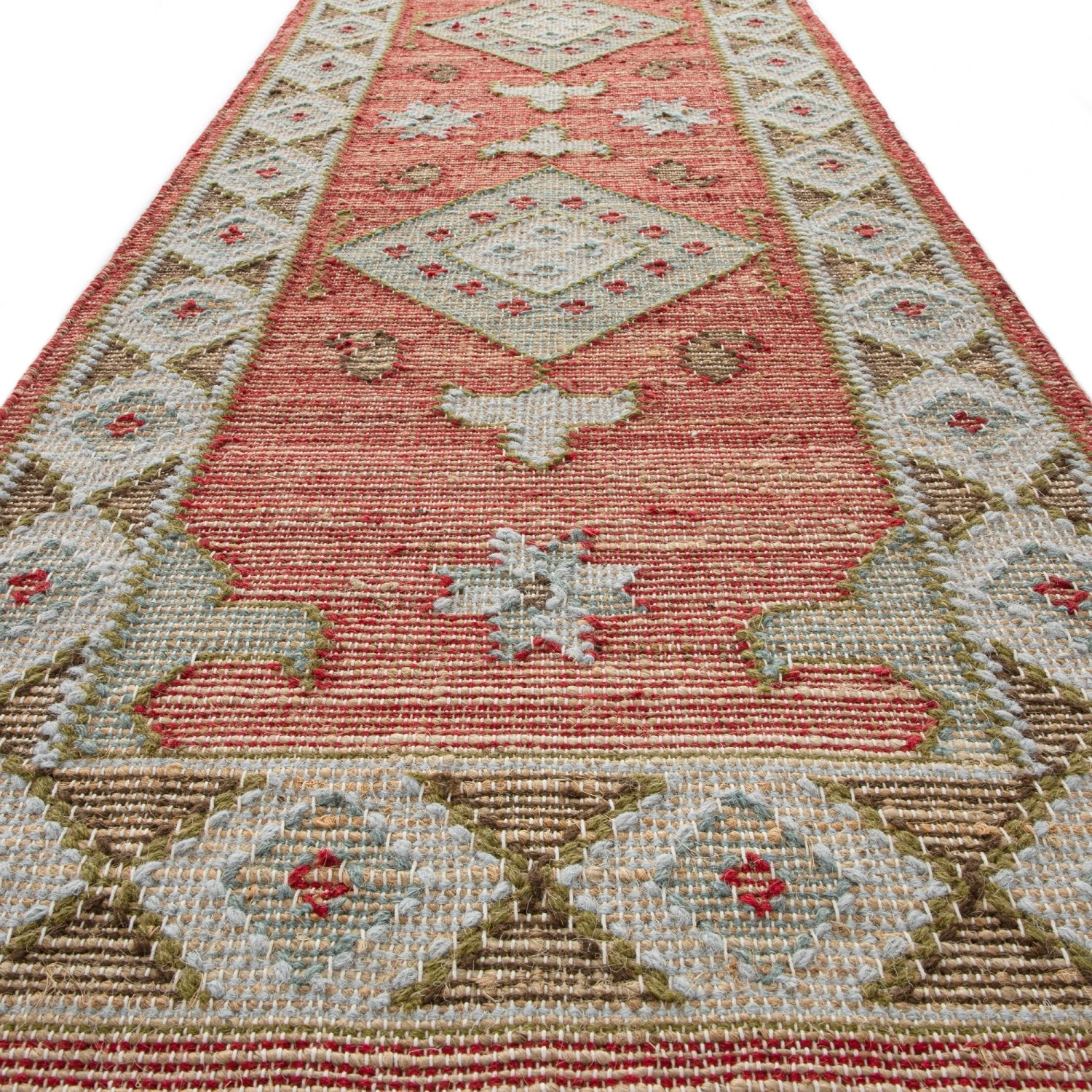 Farah Kilim Traditional Handwoven Wool & Jute Deep Red Runner 4 Farah Kilim Traditional Handwoven Wool & Jute Deep Red Runner - Image 4