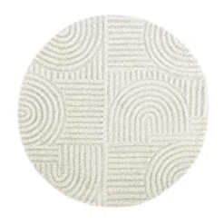 Geo Curve Cream Hand Tufted New Zealand Wool Round Rug