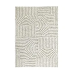 Geo Curve Cream Hand Tufted New Zealand Wool Rectangular Rug