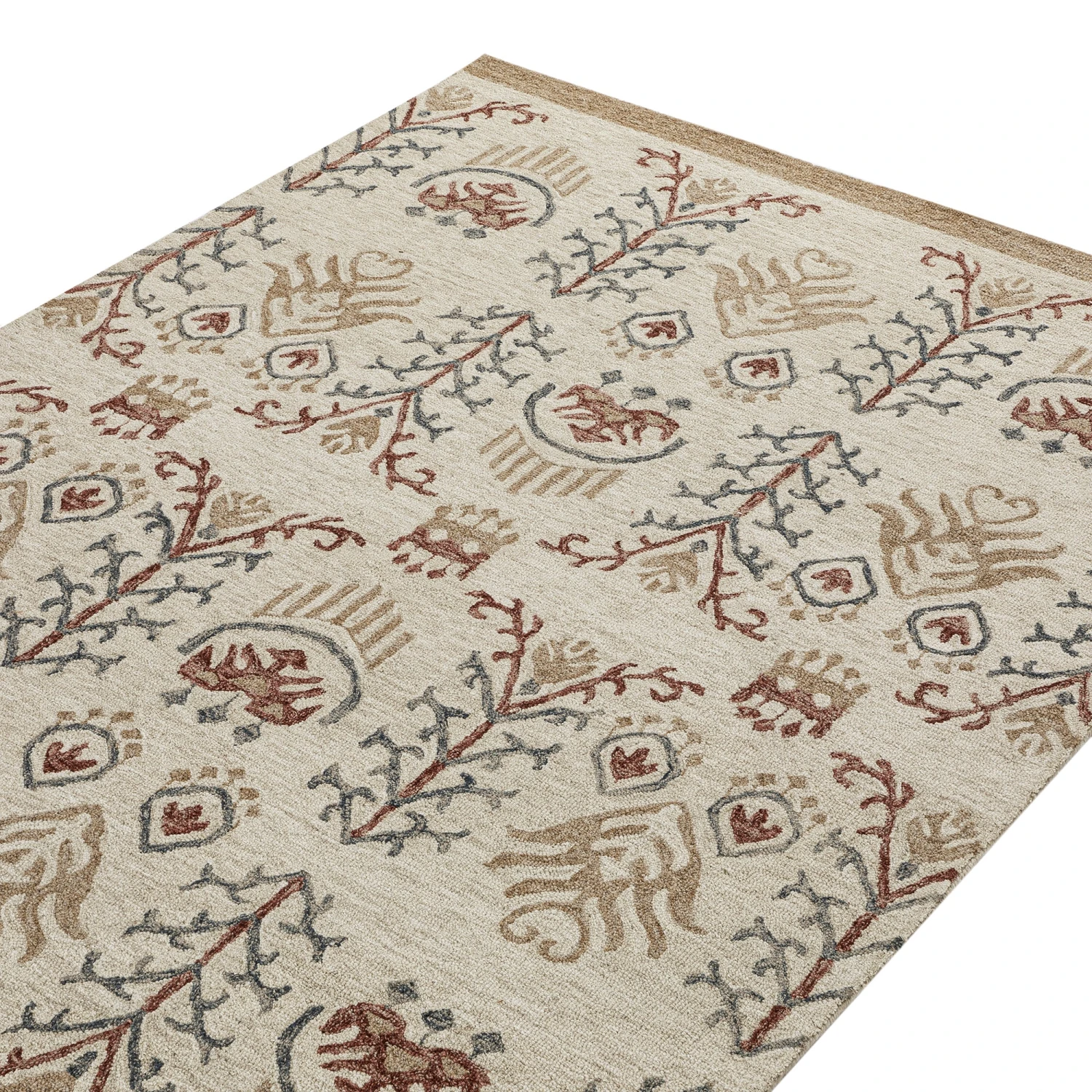 Kadiri Ikat Hand Tufted Wool Rug β Deep Red & Blue Geometric Traditional Indian Area Rug 4 Kadiri Ikat Hand Tufted Wool Rug β Deep Red & Blue Geometric Traditional Indian Area Rug - Image 4