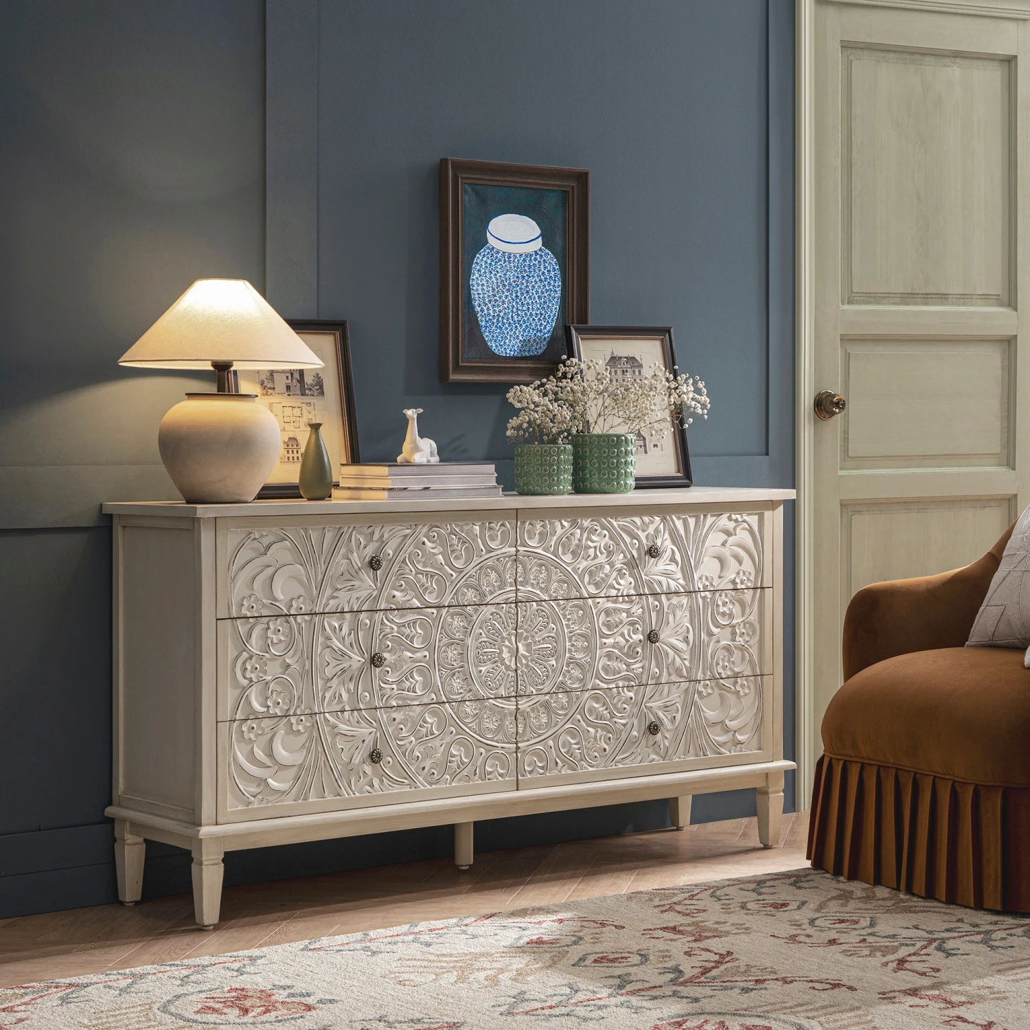 Kadiri Ikat Hand Tufted Wool Rug β Deep Red & Blue Geometric Traditional Indian Area Rug 3 Kadiri Ikat Hand Tufted Wool Rug β Deep Red & Blue Geometric Traditional Indian Area Rug - Image 3