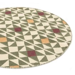 Kamala Geometric Olive & Ochre Round Wool Rug β Handwoven Flat-Weave Artisan Design 7 Kamala Geometric Olive & Ochre Round Wool Rug β Handwoven Flat-Weave Artisan Design -Daals Store KI KAMALA RUG ROUND detail1