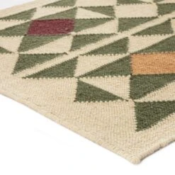 Kamala Geometric Olive and Ochre Handwoven Wool Runner - 300x66cm Flatweave Rug -Daals Store KI KAMALA RUG RUNNER detail3