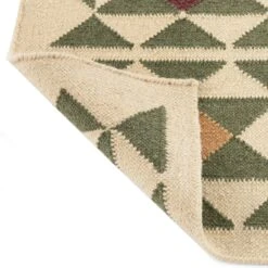 Kamala Geometric Olive and Ochre Handwoven Wool Runner - 300x66cm Flatweave Rug -Daals Store KI KAMALA RUG RUNNER detail4