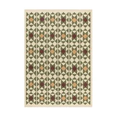 Kamala Geometric Handwoven Wool Rug – Olive Green, Ochre & Maroon Bespoke Flat-Woven Design