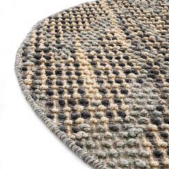 Kansas Bobble Round Rug – Grey & Beige Handwoven Hemp & Cotton Textured Area Rug (160cm) -Daals Store KI KANSAS RUG ROUND detail2
