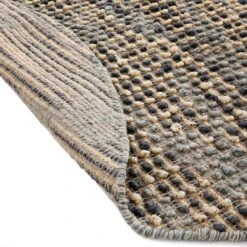 Kansas Bobble Round Rug – Grey & Beige Handwoven Hemp & Cotton Textured Area Rug (160cm) -Daals Store KI KANSAS RUG ROUND detail4
