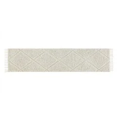 Lexi Cream Neutral Geometric Diamond – Hand Tufted New Zealand Wool 3D Runner Rug -Daals Store KI LEXI RUNNER WB2
