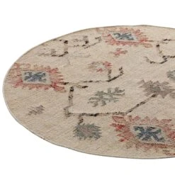 Matalya Kilim 160cm Round Handwoven Rug – Cream Aztec Jute & Wool Flat-Woven Traditional Area Rug -Daals Store KI MATALYA RUG KILIM ROUND detail1