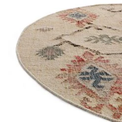 Matalya Kilim 160cm Round Handwoven Rug – Cream Aztec Jute & Wool Flat-Woven Traditional Area Rug -Daals Store KI MATALYA RUG KILIM ROUND detail2