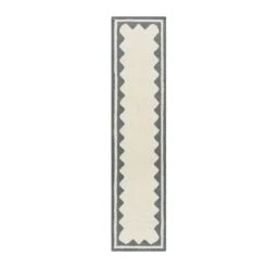Matilda Cream with Blue Scallop Border – Handwoven 100% Wool Flat-Woven Runner Rug