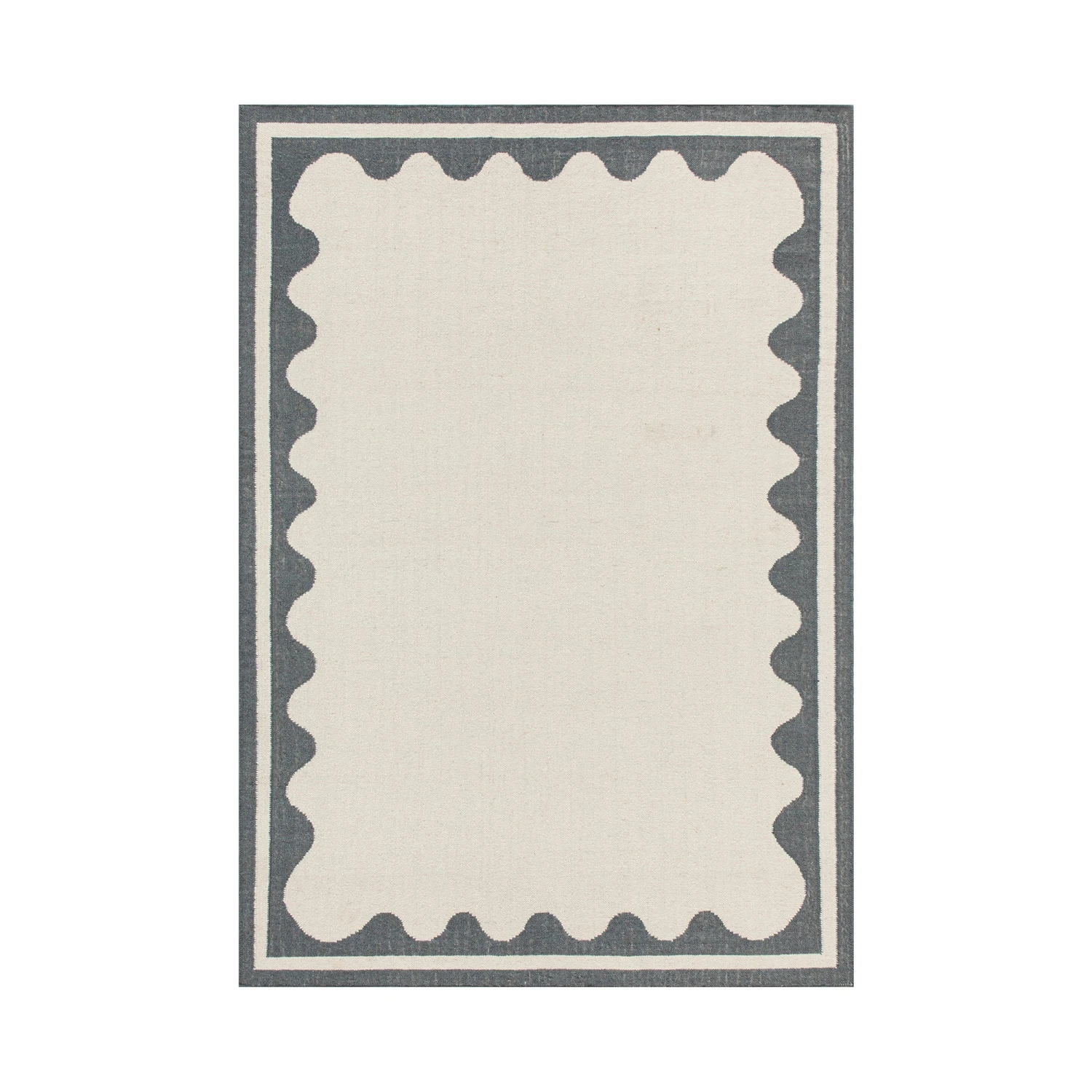 Matilda Blue Scallop Border Handwoven Wool Rug 1 Matilda Blue Scallop Border Handwoven Wool Rug