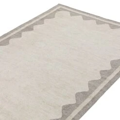 Matilda Cream with Grey Scallop Border - Handwoven Indoor Outdoor Flatweave Rug -Daals Store KI MATILDA RUG GREY PET detail1
