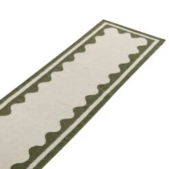 Matilda Olive Green Scallop Border – Cream & Olive Handwoven Wool Runner Rug -Daals Store KI MATILDA RUG OLIVE RUNNER detail1