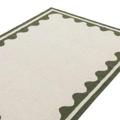 Matilda Cream and Olive Green Scalloped Border – Handwoven Wool Flatweave Rug -Daals Store KI MATILDA RUG OLIVE detail1