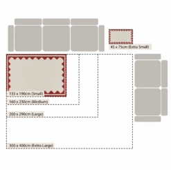 Matilda Scarlet Red and Cream Scallop Border Rug – Handwoven Flat-Weave Wool Accent -Daals Store KI MATILDA RUG SCARLET CHART