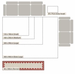 Matilda Scarlet Red Scallop Border – Cream Handwoven Wool Runner Rug -Daals Store KI MATILDA RUG SCARLET RUNNER CHART