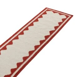 Matilda Scarlet Red Scallop Border – Cream Handwoven Wool Runner Rug -Daals Store KI MATILDA RUG SCARLET RUNNER detail1