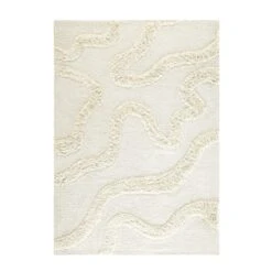 Mirage Cream Wave Hand-Tufted New Zealand Wool Rug – Abstract Textured High-Low Pile Rug -Daals Store KI MIRAGE RUG WB1