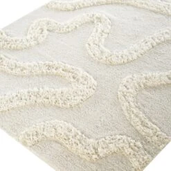 Mirage Cream Wave Hand-Tufted New Zealand Wool Rug – Abstract Textured High-Low Pile Rug -Daals Store KI MIRAGE RUG detail1