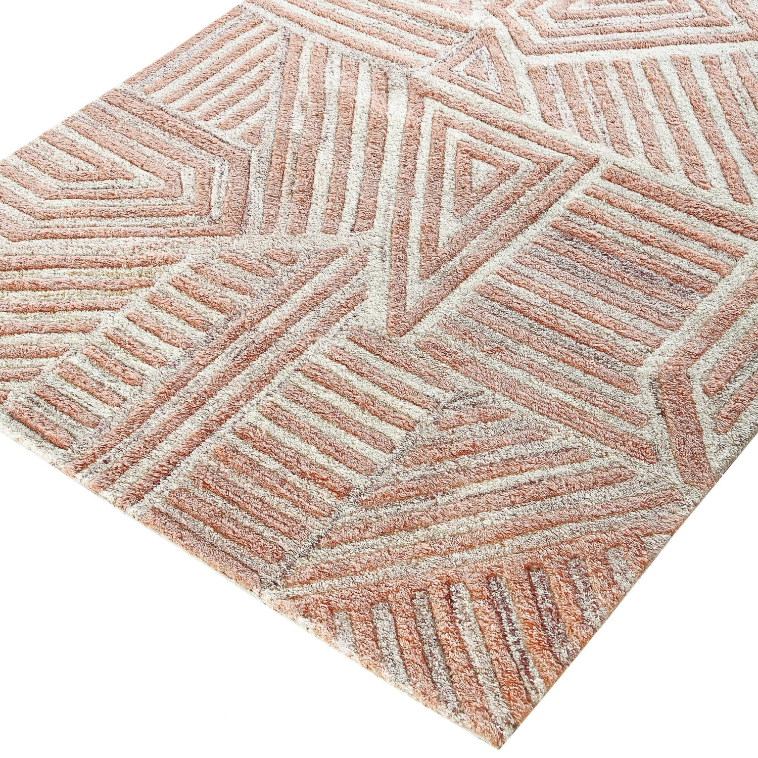 Nimbus Salmon Pink & Neutral Abstract Linear Rug β Hand Tufted Textured New Zealand Wool 4 Nimbus Salmon Pink & Neutral Abstract Linear Rug β Hand Tufted Textured New Zealand Wool - Image 4