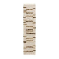 Noa Linear Cream Handwoven Wool Runner – Neutral Beige and Brown Textured Flatweave Rug