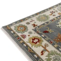 Oushak Enchanted Floral Hand-Knotted Rug in Slate Grey & Pistachio Green – Heritage Collection New Zealand Wool -Daals Store KI OUSHAK RUG detail3