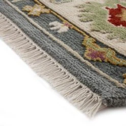 Oushak Enchanted Floral Hand-Knotted Rug in Slate Grey & Pistachio Green – Heritage Collection New Zealand Wool -Daals Store KI OUSHAK RUG detail4