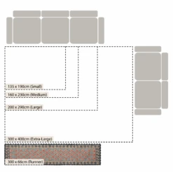 Safi Kilim Deep Orange and Blue Geometric Diamond - Handwoven Jute & Cotton Runner -Daals Store KI SAFI RUG KILIM RUNNER CHART