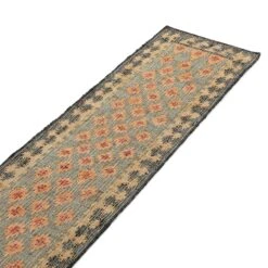 Safi Kilim Deep Orange and Blue Geometric Diamond - Handwoven Jute & Cotton Runner -Daals Store KI SAFI RUG KILIM RUNNER detail1