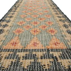 Safi Kilim Deep Orange and Blue Geometric Diamond - Handwoven Jute & Cotton Runner -Daals Store KI SAFI RUG KILIM RUNNER detail2