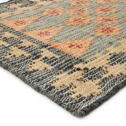 Safi Kilim Deep Orange and Blue Geometric Diamond - Handwoven Jute & Cotton Runner -Daals Store KI SAFI RUG KILIM RUNNER detail3