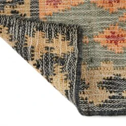 Safi Kilim Deep Orange and Blue Geometric Diamond - Handwoven Jute & Cotton Runner -Daals Store KI SAFI RUG KILIM RUNNER detail4