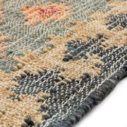 Safi Kilim Deep Orange and Blue Geometric Diamond - Handwoven Jute & Cotton Runner -Daals Store KI SAFI RUG KILIM RUNNER detail5