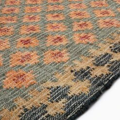 Safi Kilim Deep Orange and Blue Handwoven Jute & Cotton Geometric Rug -Daals Store KI SAFI RUG KILIM detail2