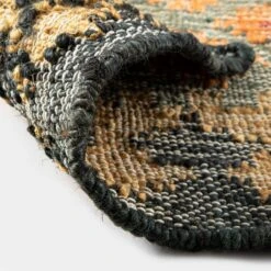 Safi Kilim Deep Orange and Blue Handwoven Jute & Cotton Geometric Rug -Daals Store KI SAFI RUG KILIM detail4