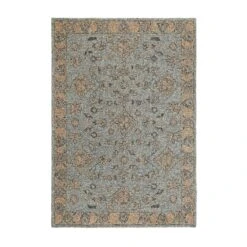 Savana Dusky Blue & Golden Beige Hand Tufted 100% Wool Rug – Traditional Persian Floral Design