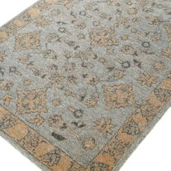 Savana Dusky Blue & Golden Beige Hand Tufted 100% Wool Rug – Traditional Persian Floral Design -Daals Store KI SAVANA RUG detail1