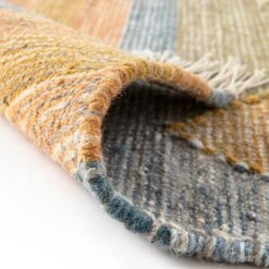 Zairya Kilim Handwoven Wool & Cotton Rug – Orange & Blue Mosaic Geometric Design with Tassels -Daals Store KI ZAIRYA RUG KILIM detail4