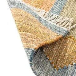 Zairya Kilim Handwoven Wool & Cotton Rug – Orange & Blue Mosaic Geometric Design with Tassels -Daals Store KI ZAIRYA RUG KILIM detail5