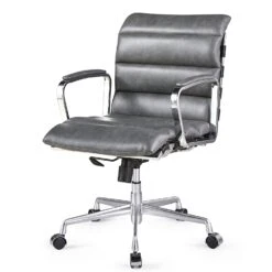 Kingston Vintage Effect Faux Leather Office Chair With Chrome Frame And Aluminium Base Grey -Daals Store LKS 012 GREYPU WB1