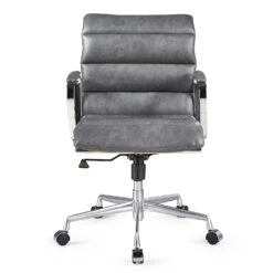 Kingston Vintage Effect Faux Leather Office Chair With Chrome Frame And Aluminium Base Grey -Daals Store LKS 012 GREYPU WB2